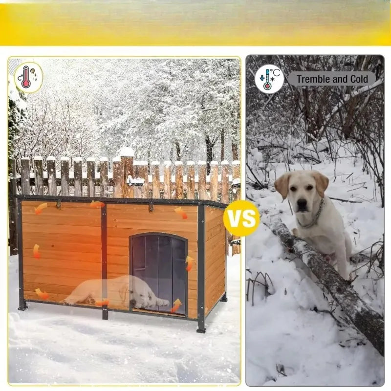 Large Insulated Dog House – 59" Waterproof Outdoor & Indoor Kennel with Winter Liner