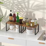 4-Pack Wooden Expandable Countertop Shelves – Stackable Organizer for Kitchen & Bathroom (Brown)