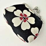 Japanese Edo Komon Coin Purse – Traditional Cherry Blossom Design Small Change Pouch (Black)