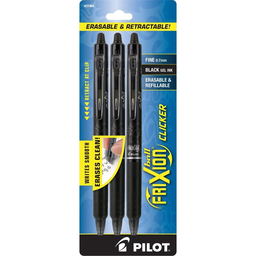 Erasable Gel Pens — Fine-Point 0.5mm, Black Thermo-Sensitive Ink, Smooth Writing, No-Smear, Refillable (3-Pack)