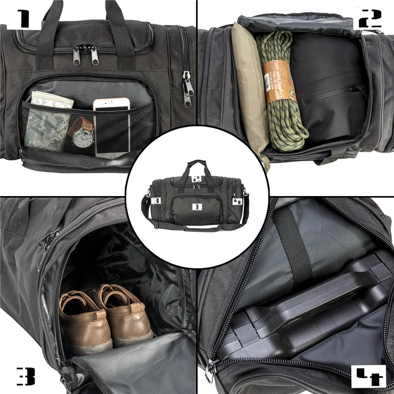 Military tactical travel duffle bag – outdoor sports luggage with shoe compartment, gym, hiking & weekend gear bag for men