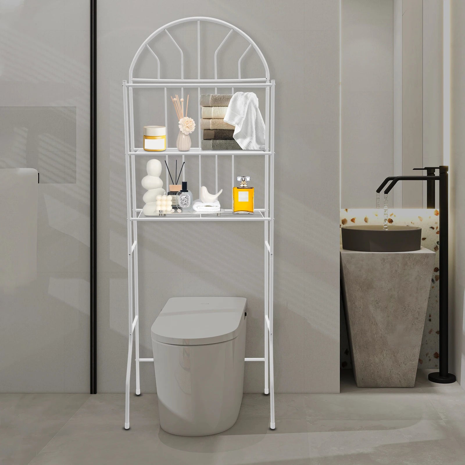 3-Tier Over The Toilet Storage Rack – Freestanding Metal Bathroom Shelf, Space-Saver Organizer