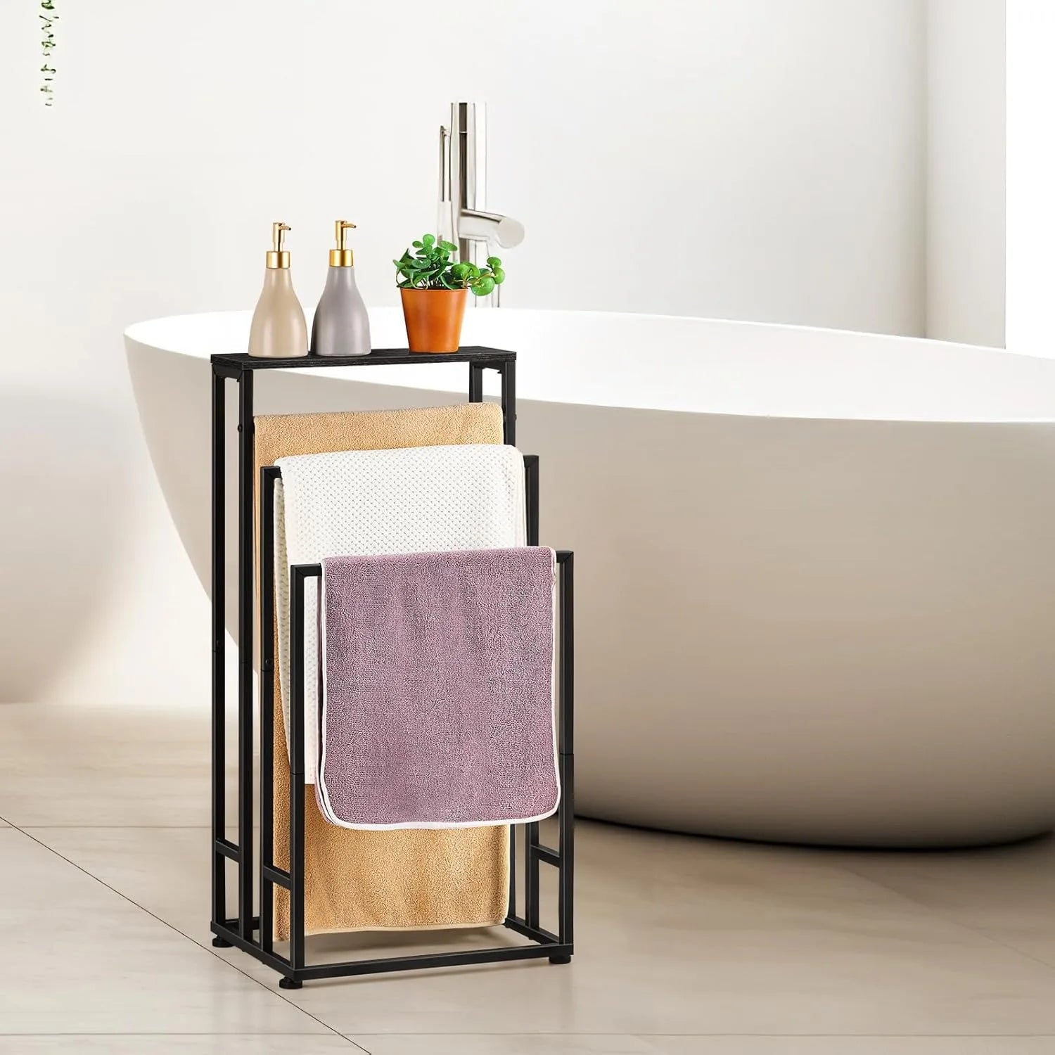 Freestanding Towel Rack 3-Tier Storage Shelf – Slim Space-Saving Black Finish