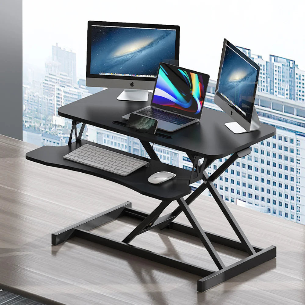 MLG 32-Inch Desk Converter – Height Adjustable Sit-to-Stand Riser with Wide Keyboard Tray for Dual Monitor & Laptop Setup