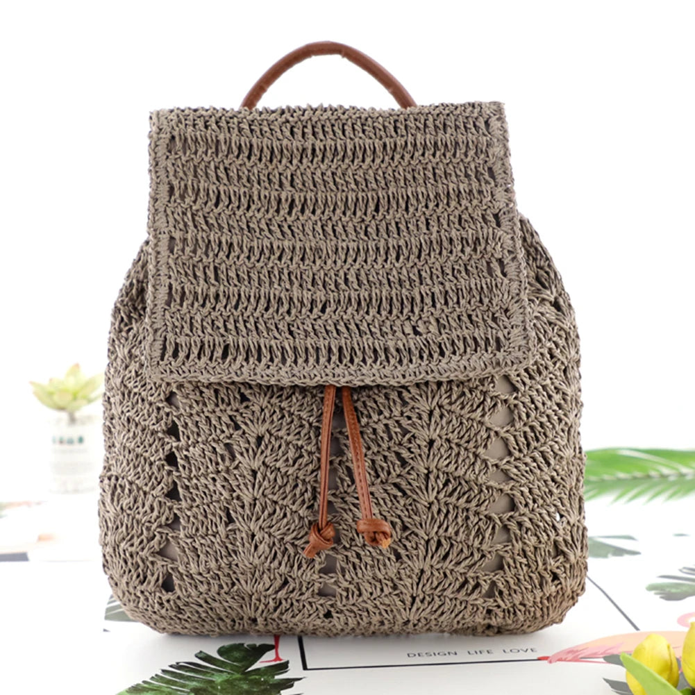 Women’s Woven Straw Backpack-Style Shoulder Bag — Elegant Messenger & Schoolbag Handbag