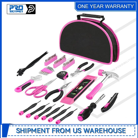 69-Piece Pink Tool Kit – Ladies Hand Tool Set with Easy-Carry Pouch for DIY Home & Auto Maintenance