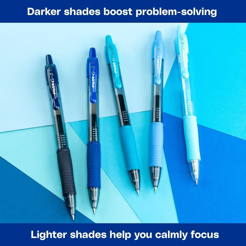 G2 Premium Gel Pens – Assorted Blue Ink, Fine Point 0.7mm, Smooth Writing with Ergonomic Grip – 5 Pack