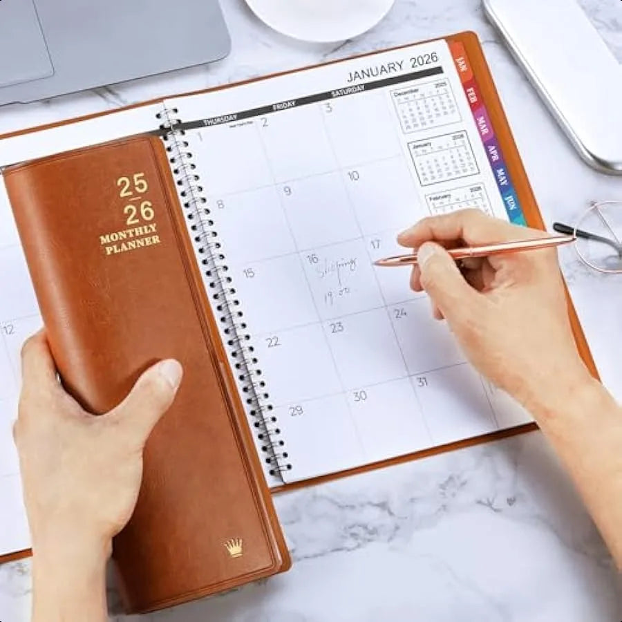 2025–2026 Monthly Planner – 18-Month Faux Leather Calendar with Notes Pages & Twin-Wire Binding 📔