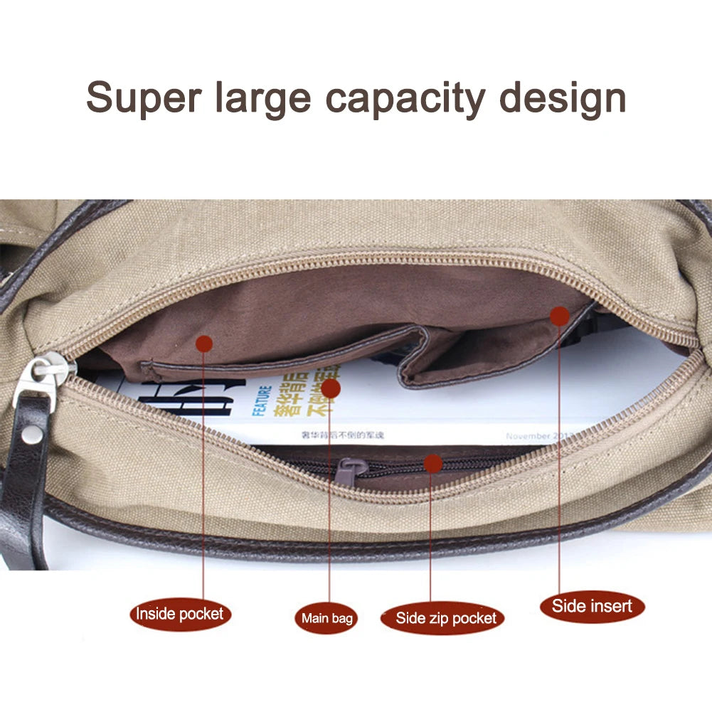 Unisex Canvas Shoulder Bag – Large Capacity Multi-Pocket Crossbody Tote for School, Work & Daily Activities