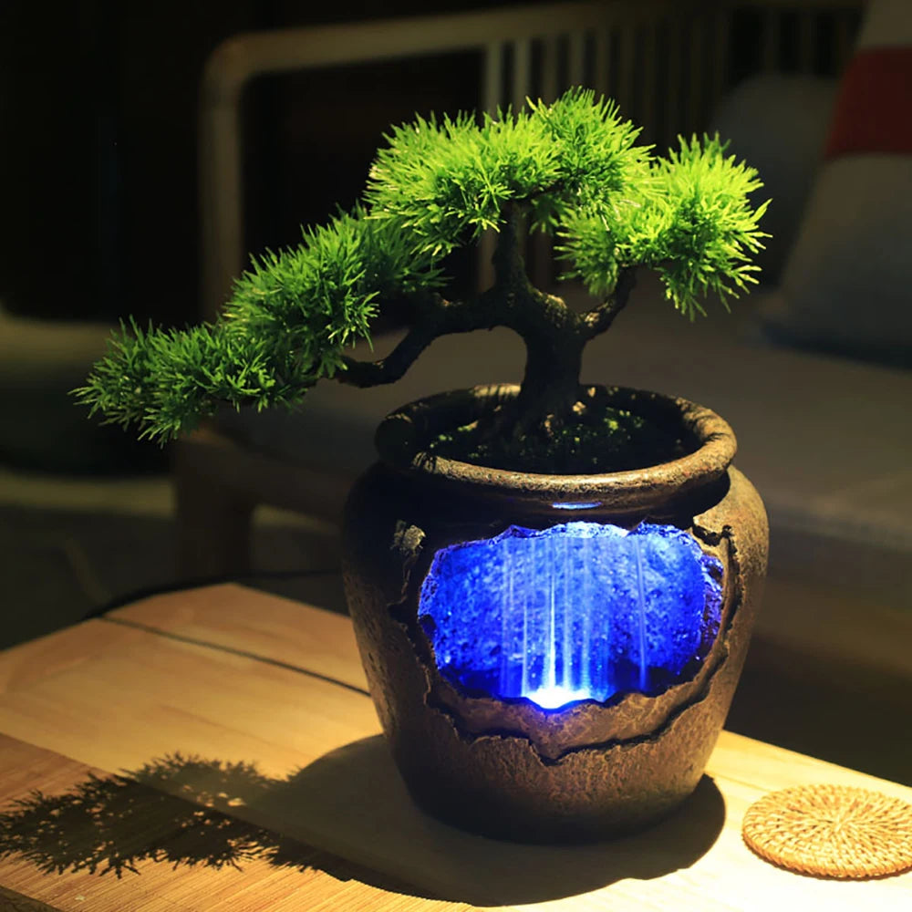Relaxation Desktop Waterfall Fountain – LED Light Indoor Home & Office Decor, Feng Shui Wealth Ornament