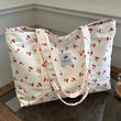 Cherry & Strawberry Print Large Capacity Canvas Tote – Nylon Top-Handle Shoulder Bag