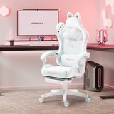 Dowinx Cute Gaming Chair with Cat Ears – Ergonomic Computer Chair with Massage Lumbar Pillow, Footrest & Headrest for Girls & Teens