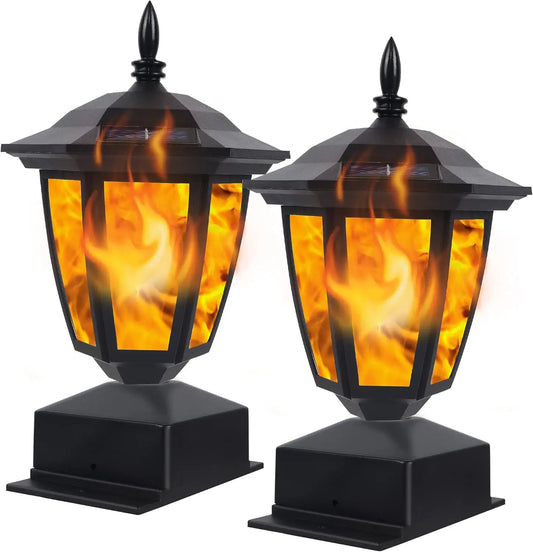 Waterproof Outdoor Solar Flame Post Light – Flickering Flame LED Lantern for Garden & Patio (Fits 4x4 / 5x5 / 6x6 Wooden Posts)