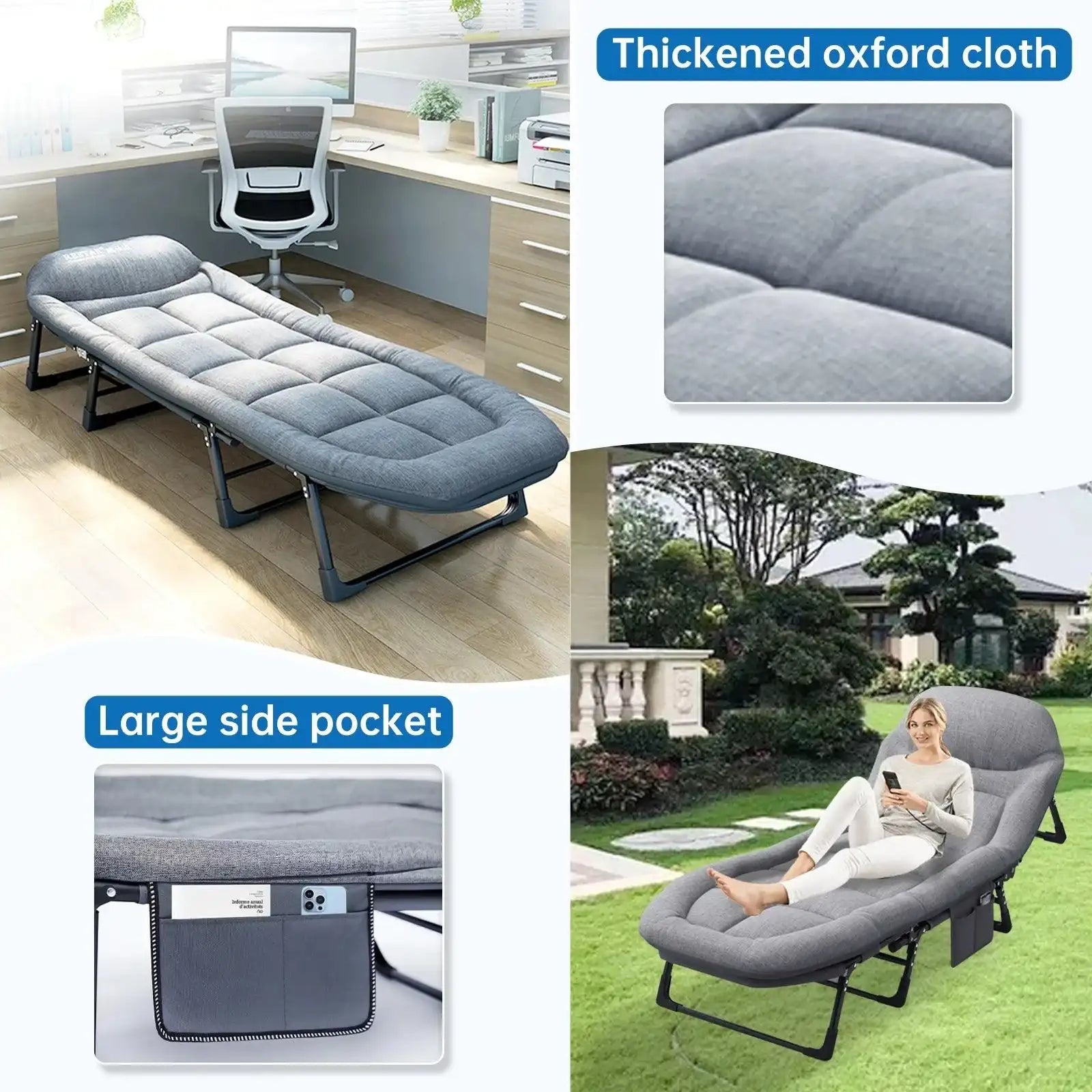 Niceway 6 Adjustable Positions Camping Cot with Mattress & Pillow for Adults 550LBS Heavy Duty Sleeping Cot Outdoor Folding Bed - PulinGO
