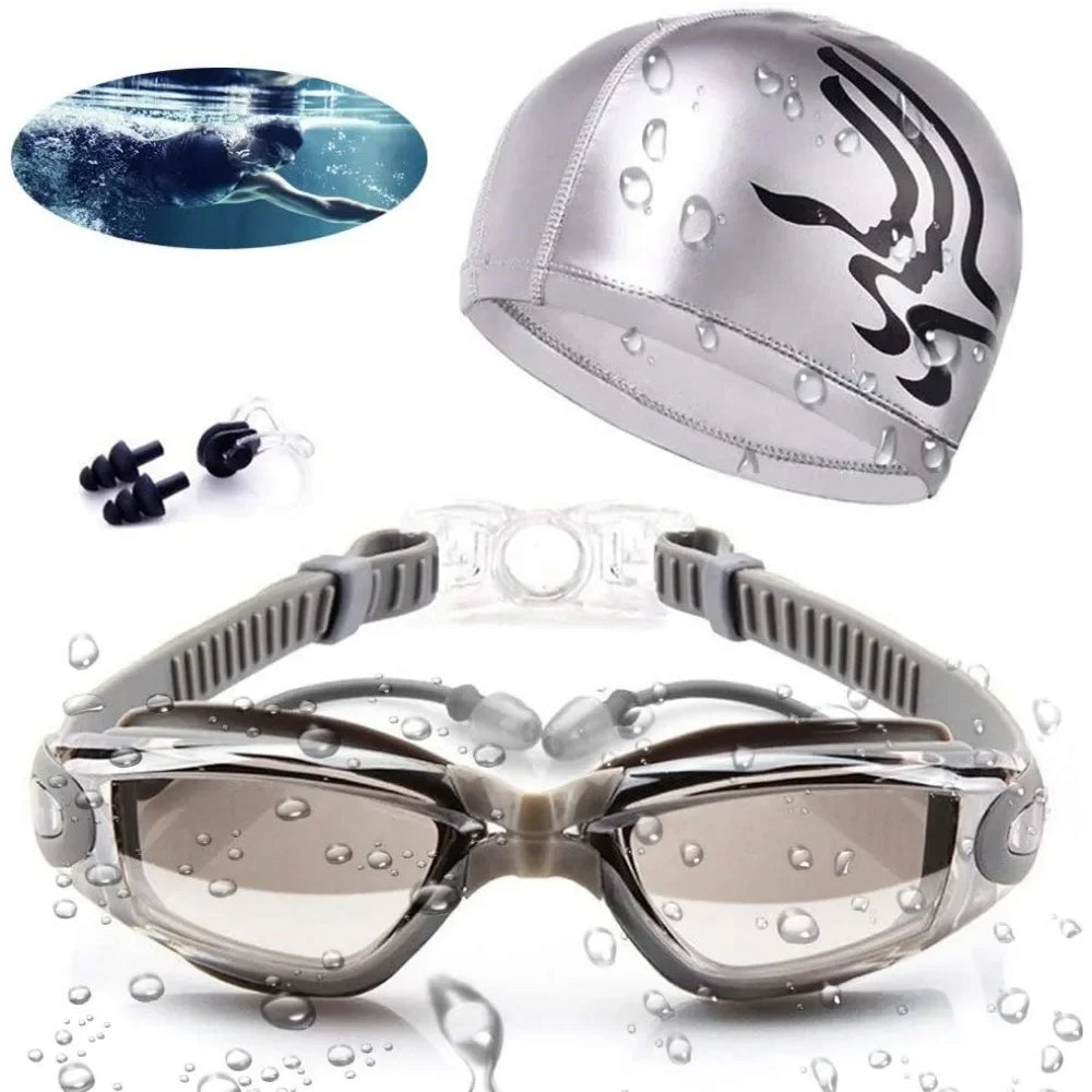 4-in-1 Premium Swimming Goggles & Cap Set – Waterproof, UV400 Protection, Anti-Fog Lens
