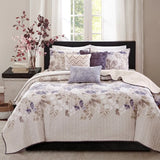 6-Piece Printed Quilt Set with Throw Pillows – Taupe King/Cal King Size | Elegant Soft Bedding Ensemble for Modern Bedrooms