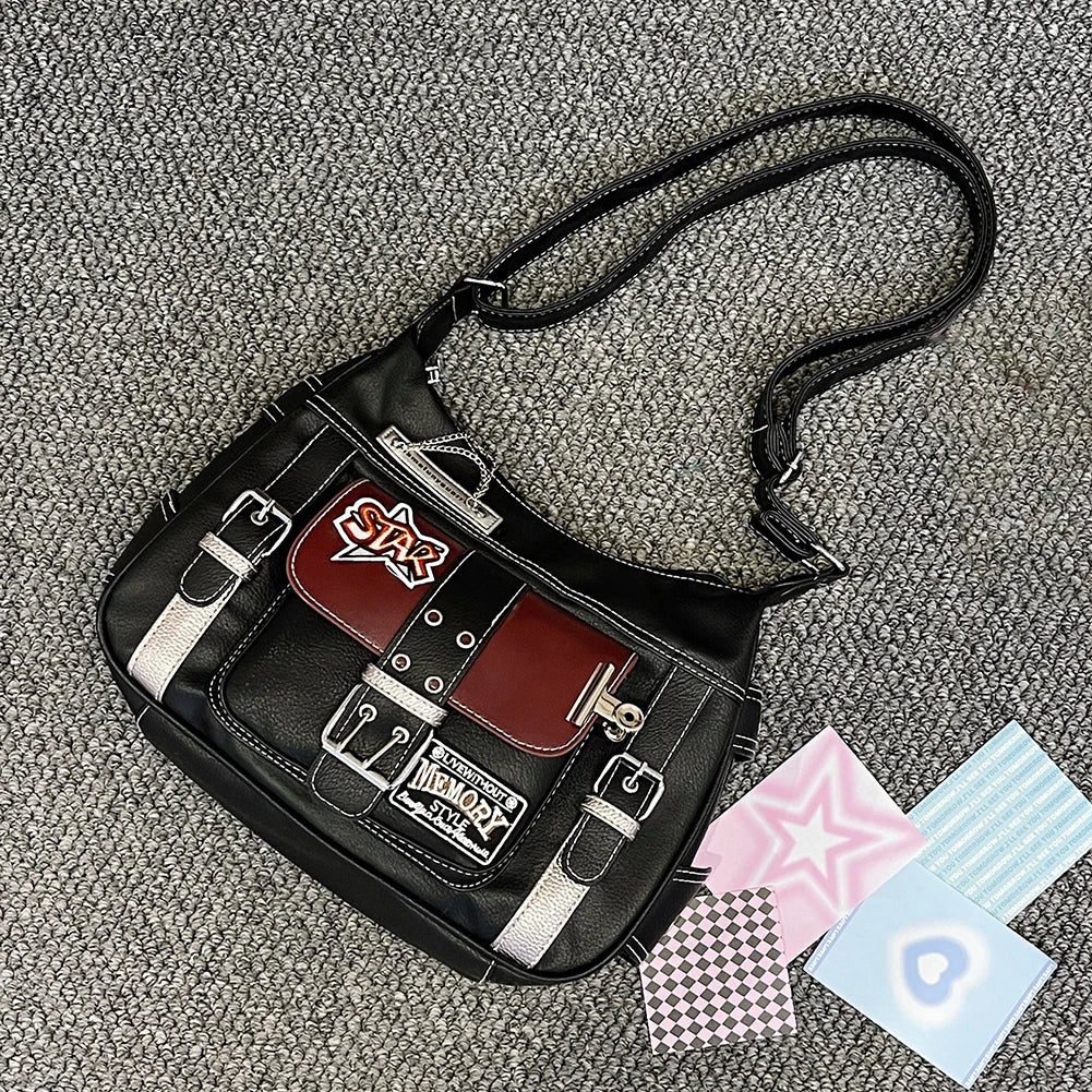 Women’s PU Leather Punk Shoulder Bag – Y2K Clutch Underarm Purse with Adjustable Strap & Zipper Closure for Travel & Daily Use