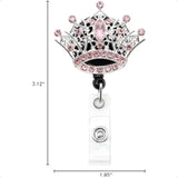 👑 Crystal Rhinestone Crown Badge Reel – Retractable ID Card Holder with Decorative Crown Design for Nurses & Office Staff