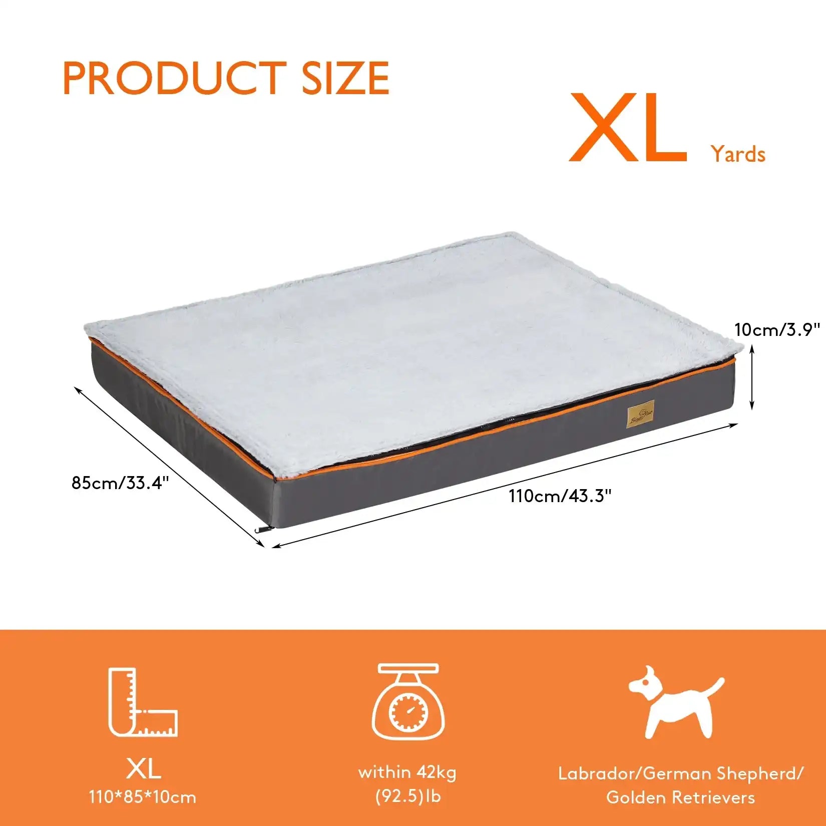 Large Orthopedic Dog Bed – Padded Foam Cushion Pet Bed with Washable Cover & Support Pillow for Dogs”