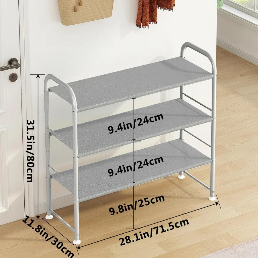 3-Tier Shoe Rack – Storage Organizer for Closet & Entryway (Grey)