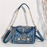 Ladies Fashionable Diamond Shoulder Bag – Elegant Handbag with Gold Hardware Accessory 👜✨