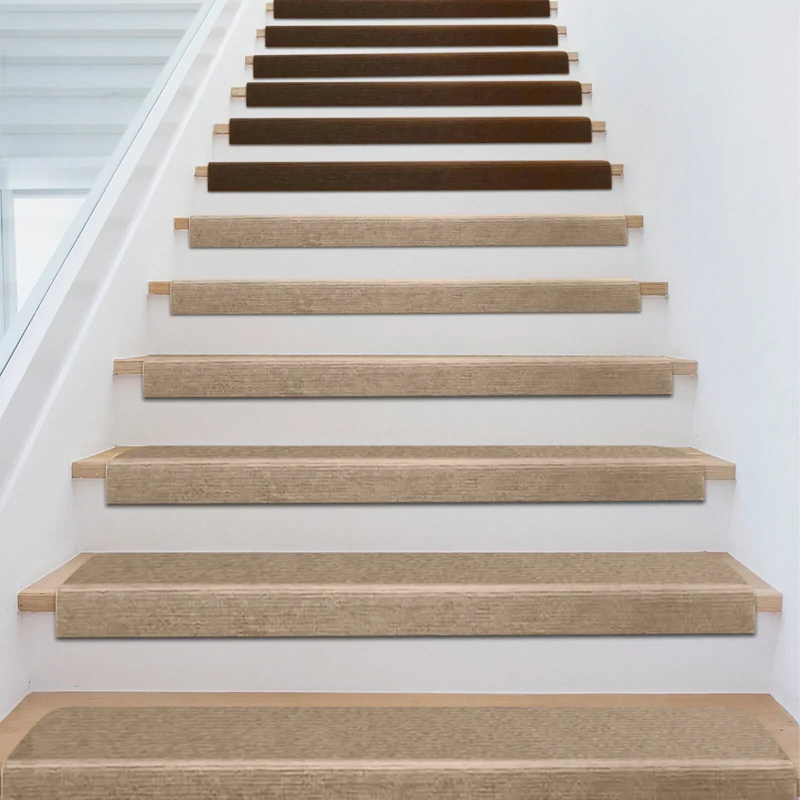 13PCS Adhesive Stair Treads Set – Non-Slip Carpet Pads 55×24cm Stair Protection Covers for Home Safety & Style