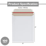 100 Pack Rigid Photo Mailers – 6″×8″ White Cardboard Flat Envelopes with Self-Seal for Documents & Prints