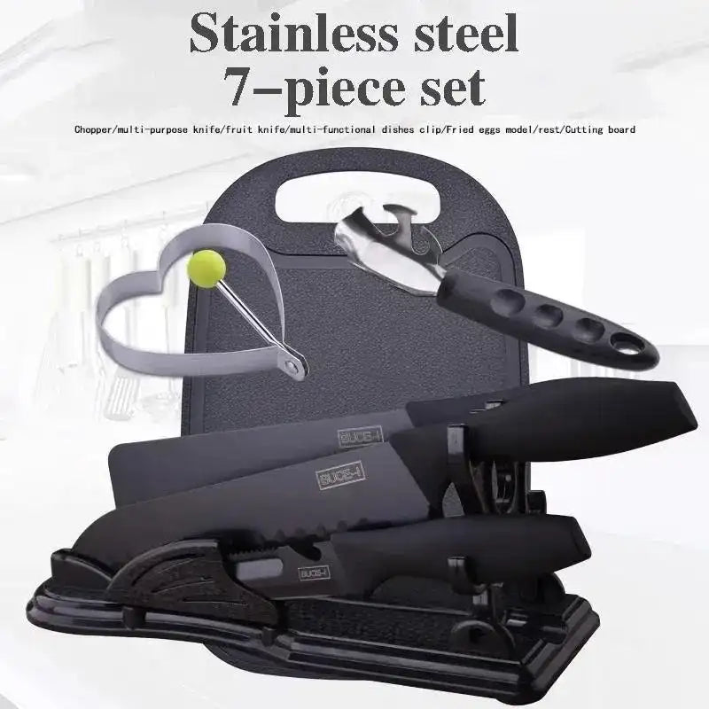 “Black Premium Kitchen Knife Set – Chef & Fruit & Cleaver + Cutting Board & Egg Mold”