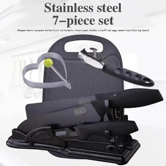 “Black Premium Kitchen Knife Set – Chef & Fruit & Cleaver + Cutting Board & Egg Mold”