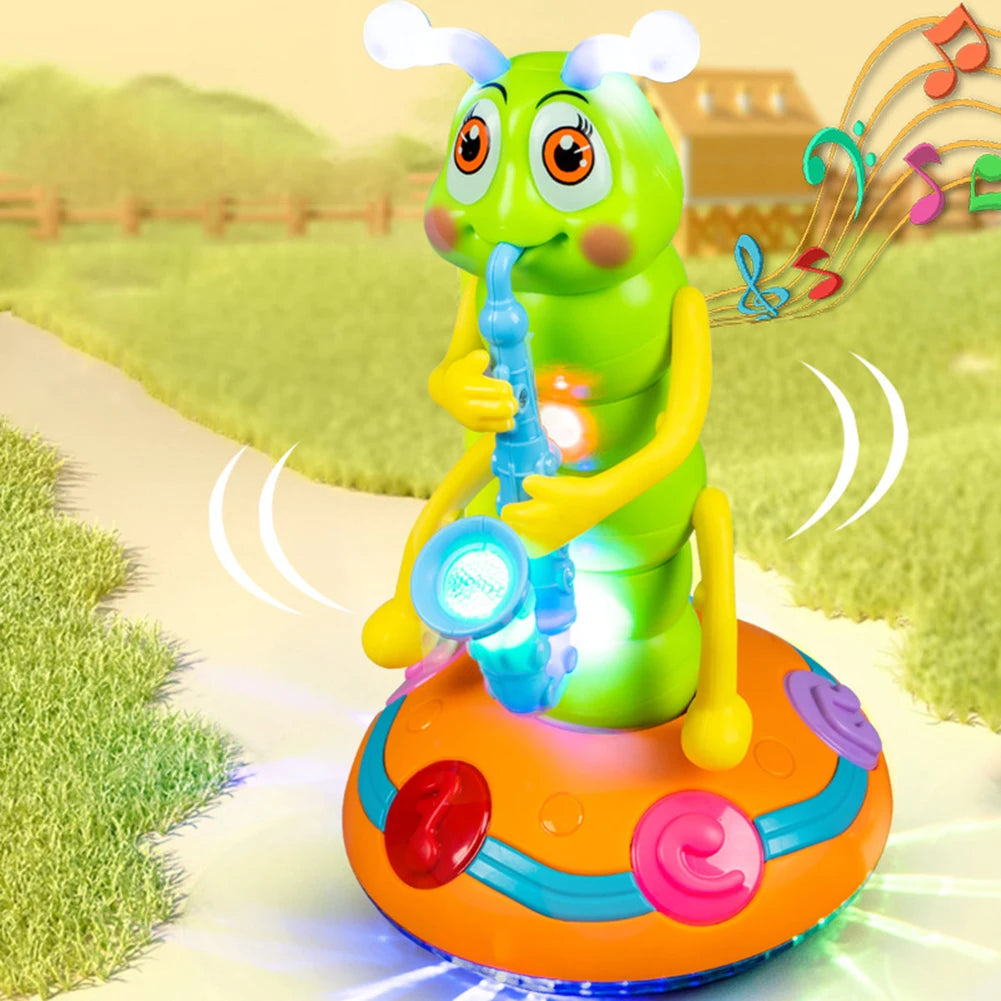 Electric Caterpillar Saxophone Toy – Musical Dancing Toy with Lights, Obstacle Avoidance & Educational Fun Gift for Kids