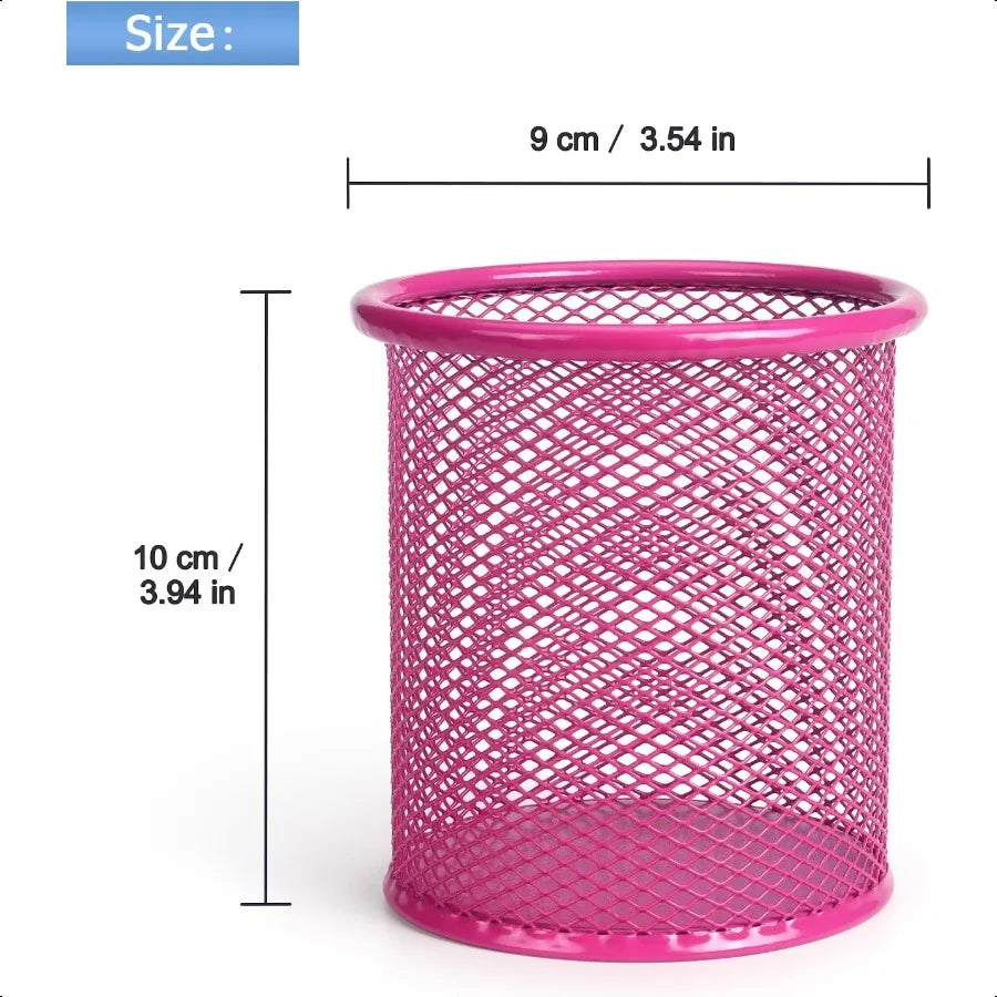 Wire Mesh Pencil & Pen Holder Cup – Pink Metal Desk Organizer for Office & Study