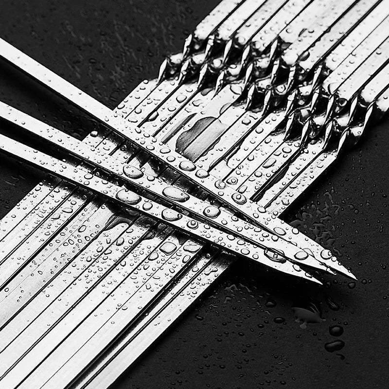 “10–15PCS Stainless Steel BBQ Skewers – Reusable Kebab Sticks for Outdoor Camping, Picnics & Grilling”