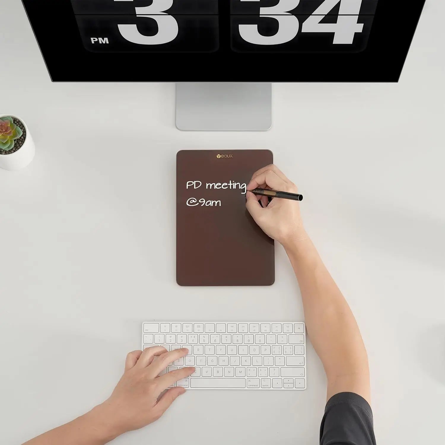 Glass Desk Whiteboard with Reversible Wood Stand – Small Portable Dry Erase Desktop Board