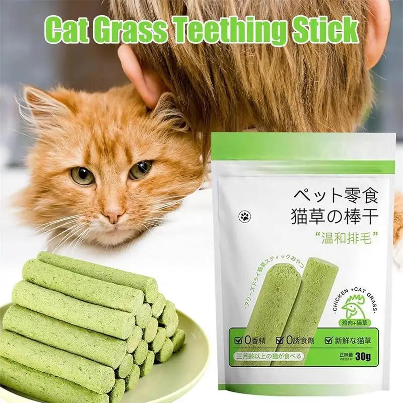 Cat Grass Teeth Cleaning Sticks – Natural Chew Snacks for Kittens & Adult Cats, Dental Health & Hairball Control
