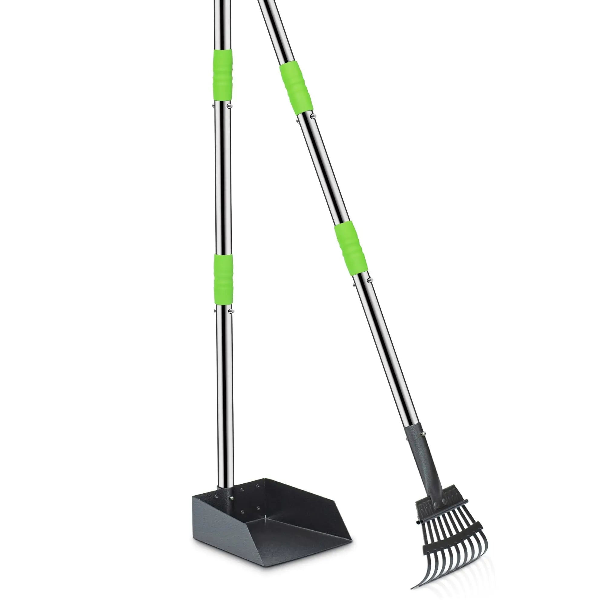 Dog Pooper Scooper Tray & Rake Set – Pet Waste Removal System with Long Adjustable Stainless Steel Handles for Easy Cleanup