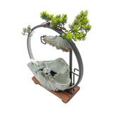 Backflow Incense Holder with Water Fountain & LED Light – Rockery Design with Horse & Plants for Relaxation 🪷💡