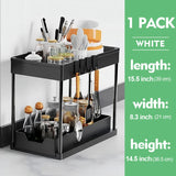 2-Tier Sliding Under-Sink Organizer with Hooks & Hanging Cup – Cabinet Storage Rack for Bathroom & Kitchen