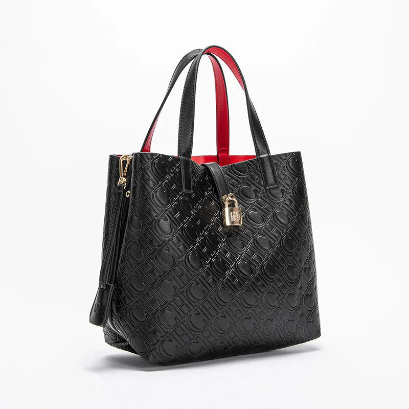 Women’s PU Leather Hard-Body Shoulder Bag – Large Capacity Embossed-Letters Casual Tote