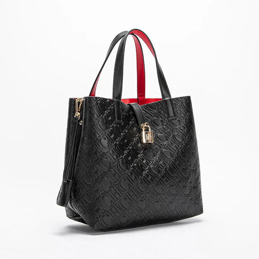 Women’s PU Leather Hard-Body Shoulder Bag – Large Capacity Embossed-Letters Casual Tote