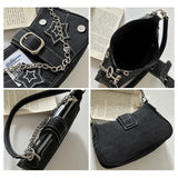 Women’s Y2K Star Denim Clutch – Large Capacity Shoulder & Underarm Hobo Bag with Chic Chain Strap 👜✨
