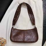 Studded Decor Under-Arm Satchel Bag – Adjustable Strap PU Leather Daily Shoulder Bag for Women