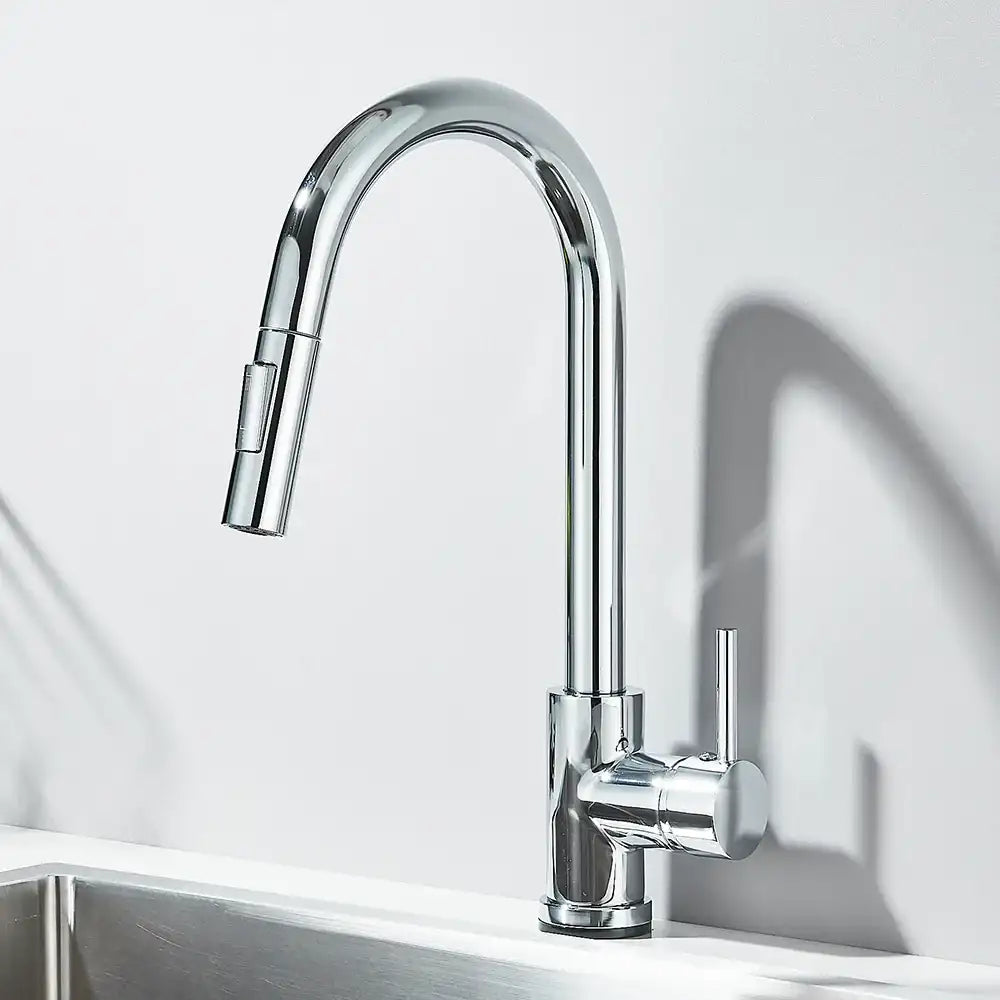 1- Product Title: Matte Black Pull-Out Kitchen Faucet – Deck Mounted Mixer Tap with Stream & Shower Modes