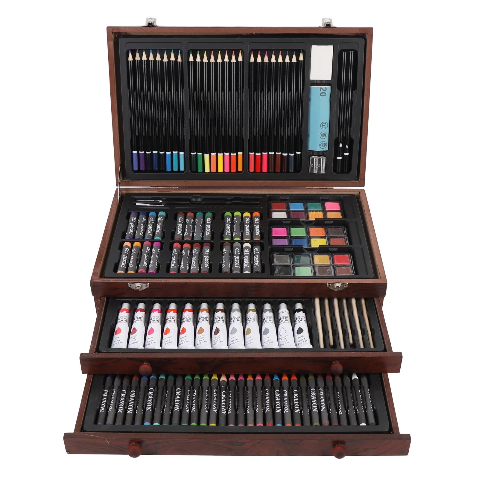 Premium 142-Piece Wooden Art Set 🎨 | Colored Pencils, Oil Pastels, Crayons, Watercolors & Sketchbook | Complete Drawing & Painting Kit