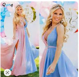 Women’s Sleeveless Maternity Dress – V-Neck Long Pregnancy Gown with Lace Splicing & Adjustable Condole Belt