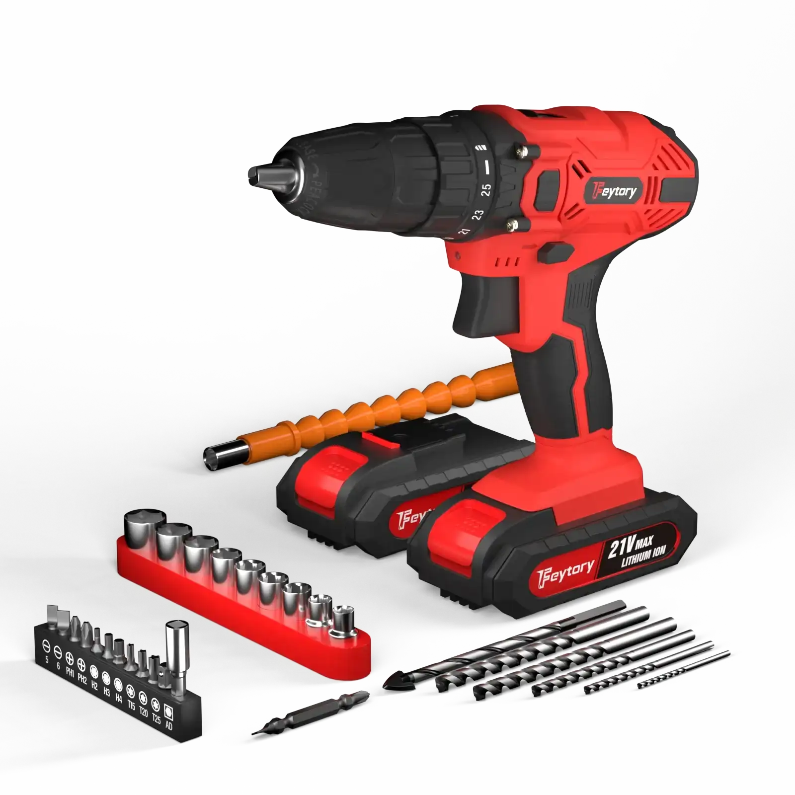 45 Nm Cordless Drill Kit with 2 Batteries – 25+1 Torque Electric Drill / Screwdriver / Impact Driver (29-Piece Set)