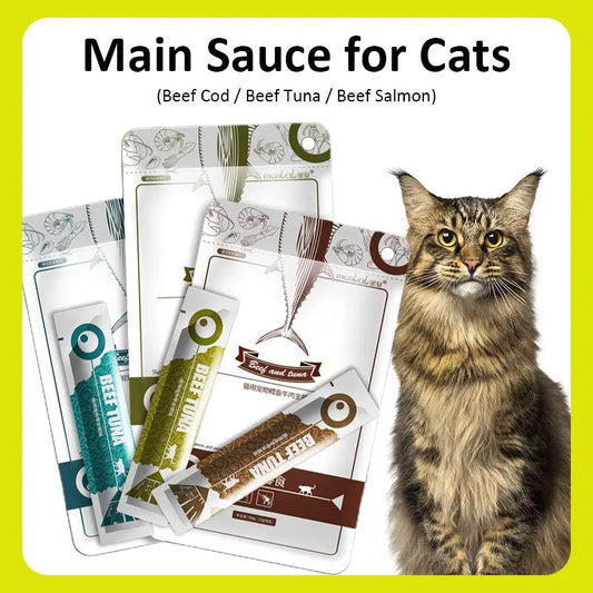Cat Strips Wet Food 13g × 8pcs – Cod, Tuna & Beef Cat Snacks with Protein & DHA, Tasty Cat Supplement for Healthy Coat
