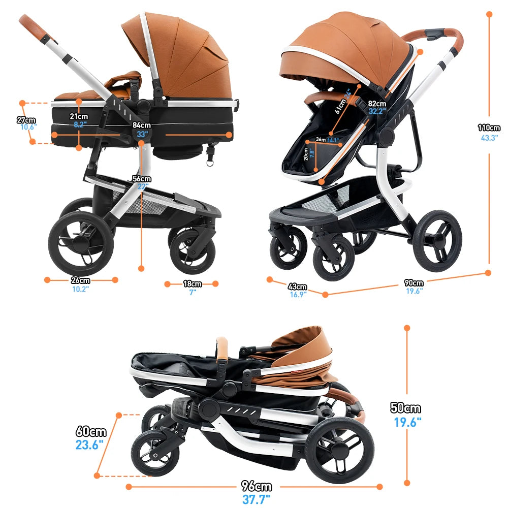 Reversible Foldable Baby Stroller with Bassinet Mode – High Landscape Portable Pram for Newborn & Toddler
