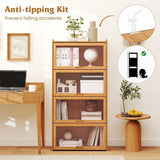 🎋 4-Tier Bamboo Bookcase with Clear Flip-Up Doors – 55" Freestanding Bookshelf & Cube Storage Organizer with Shelves