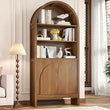 Mid-Century Arched Bookcase – 5-Tier Tall Display with Cabinet Doors, 71″ Architectural Library Storage