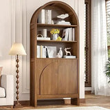 Mid-Century Arched Bookcase – 5-Tier Tall Display with Cabinet Doors, 71″ Architectural Library Storage